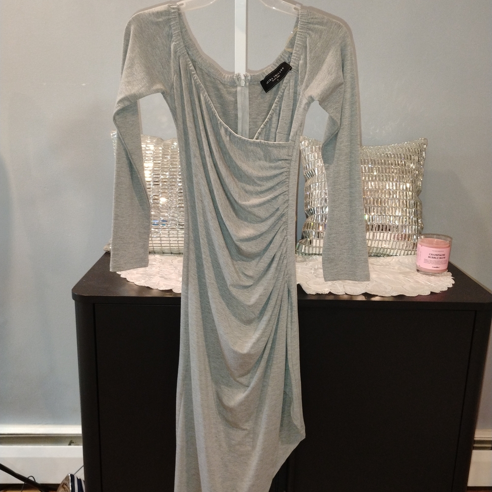 AKIRA Gray Long Sleeve Draped Dress